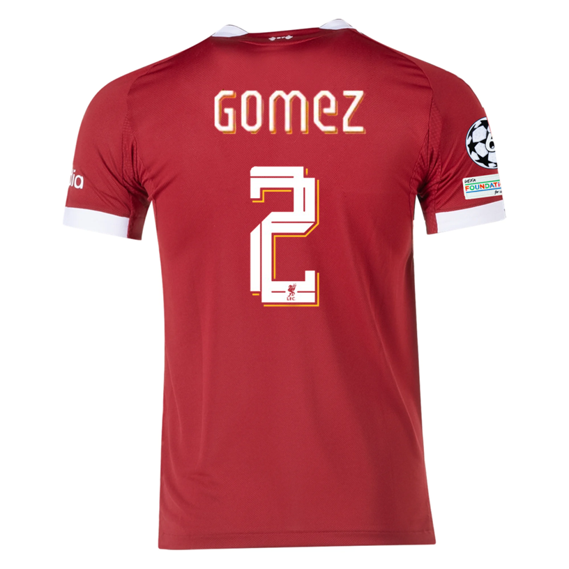 adidas Men's Liverpool FC Authentic Gomez Home Jersey 25/26 w/ Champions League Patches (Strawberry Red)