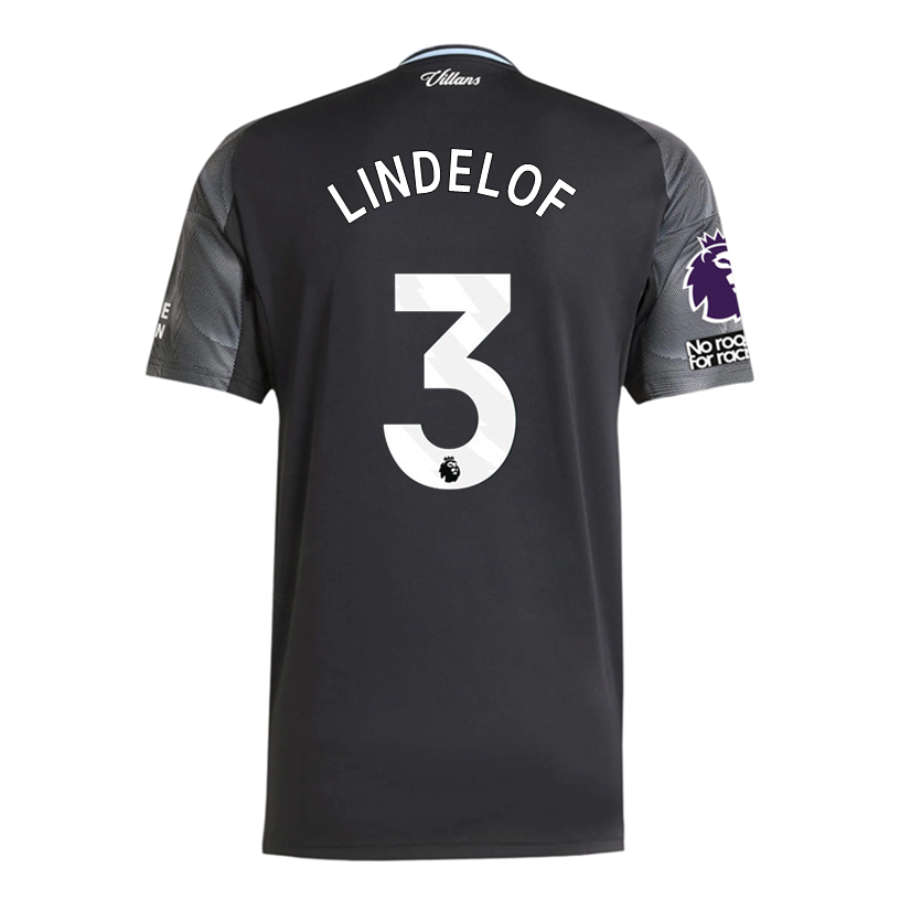 adidas Lindelof Men's Aston Villa 25/26 Away Jersey w/ EPL + NRFR Patches (Black/Global Blue)