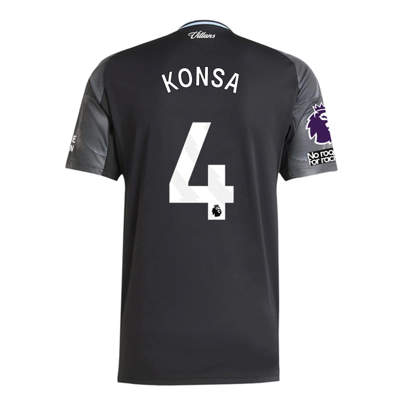 adidas Konsa Men's Aston Villa 25/26 Away Jersey w/ EPL + NRFR Patches (Black/Global Blue)