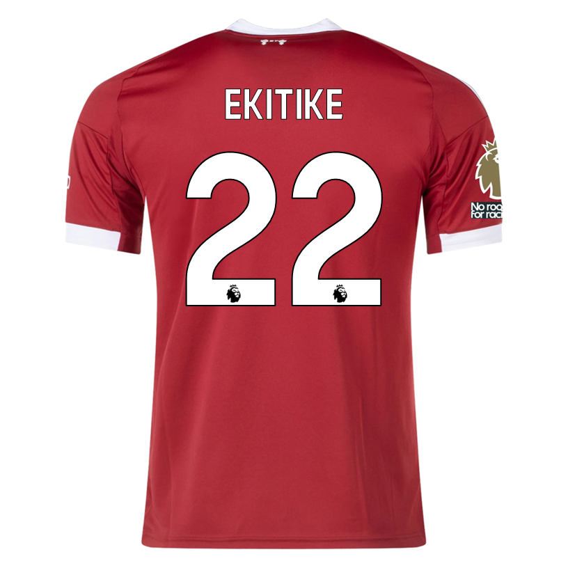 adidas Ekitike Men's Liverpool Home Jersey 25/26 w/ NRFR + EPL Champions Patch (Strawberry Red)