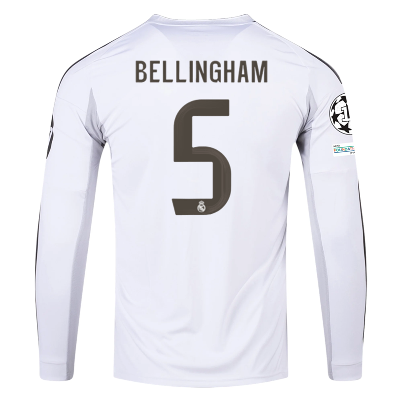 adidas Real Madrid Bellingham Long Sleeve Home Jersey w/ Intercontinental + Champions League Patches 25/26 (White)