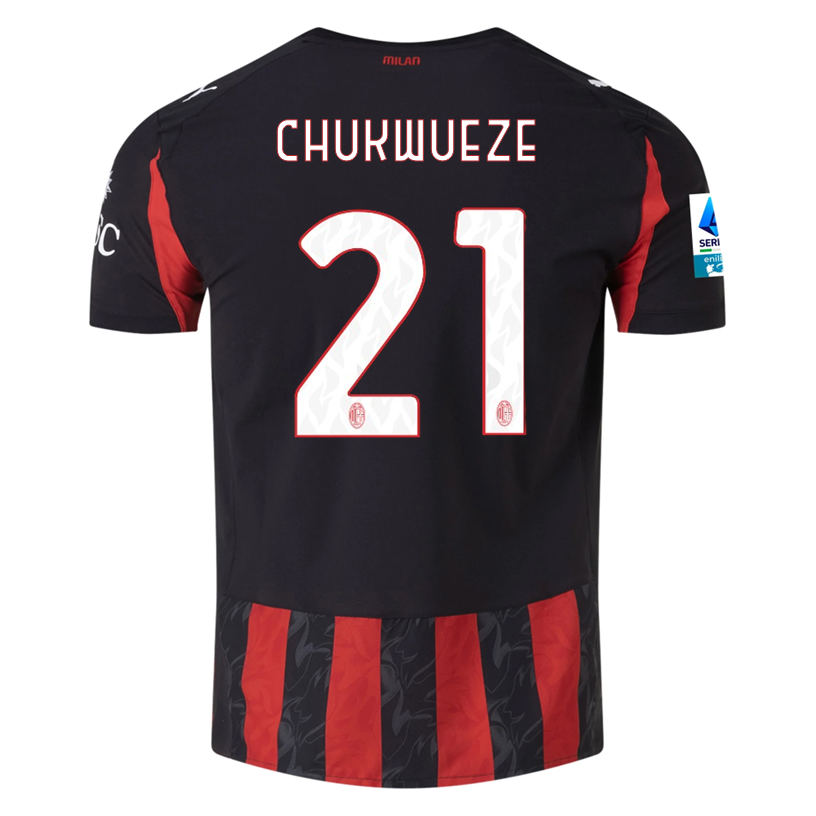 Puma Chukwueze Men's AC Milan Authentic Home Jersey 25/26 w/ Seria A Patch (Red/Black)
