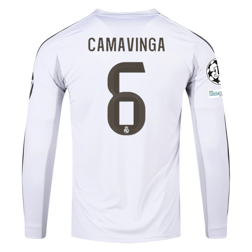 adidas Real Madrid Camavinga Long Sleeve Home Jersey w/ Intercontinental + Champions League Patches 25/26 (White)