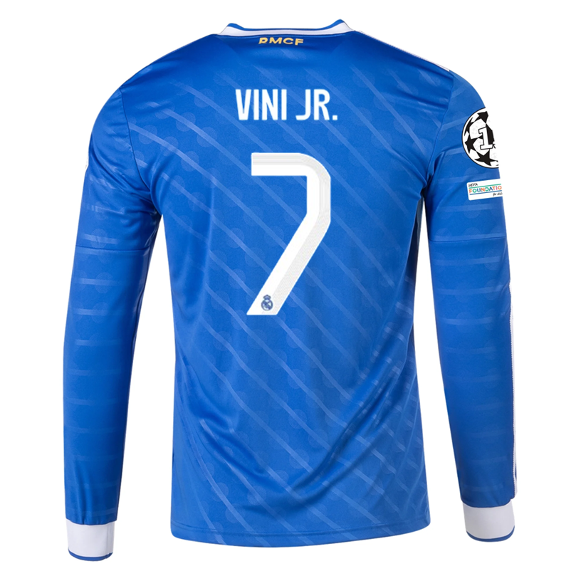 adidas Men's Real Madrid Vini Jr. Long Sleeve Third Jersey w/ Champions League Patches 25/26 (Blue/White)