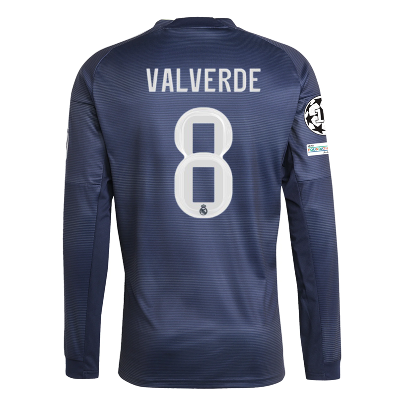 adidas Real Madrid Valverde Long Sleeve Away Jersey w/ Champions League Patches 25/26 (Legend Ink)