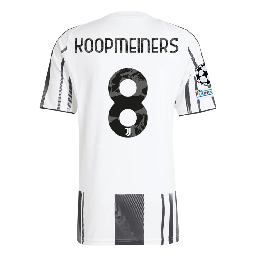 adidas Juventus Koopmeiners Home Jersey w/ Champions League Patches 25/26 (White/Black/Pink)