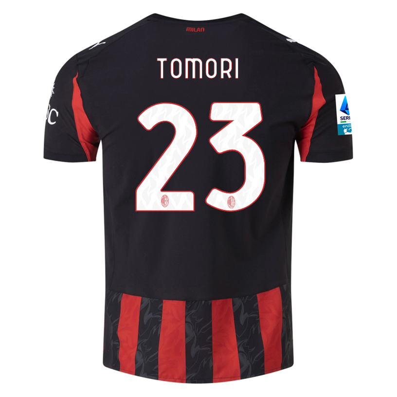 Puma Tomori Men's AC Milan Authentic Home Jersey 25/26 w/ Seria A Patch (Red/Black)