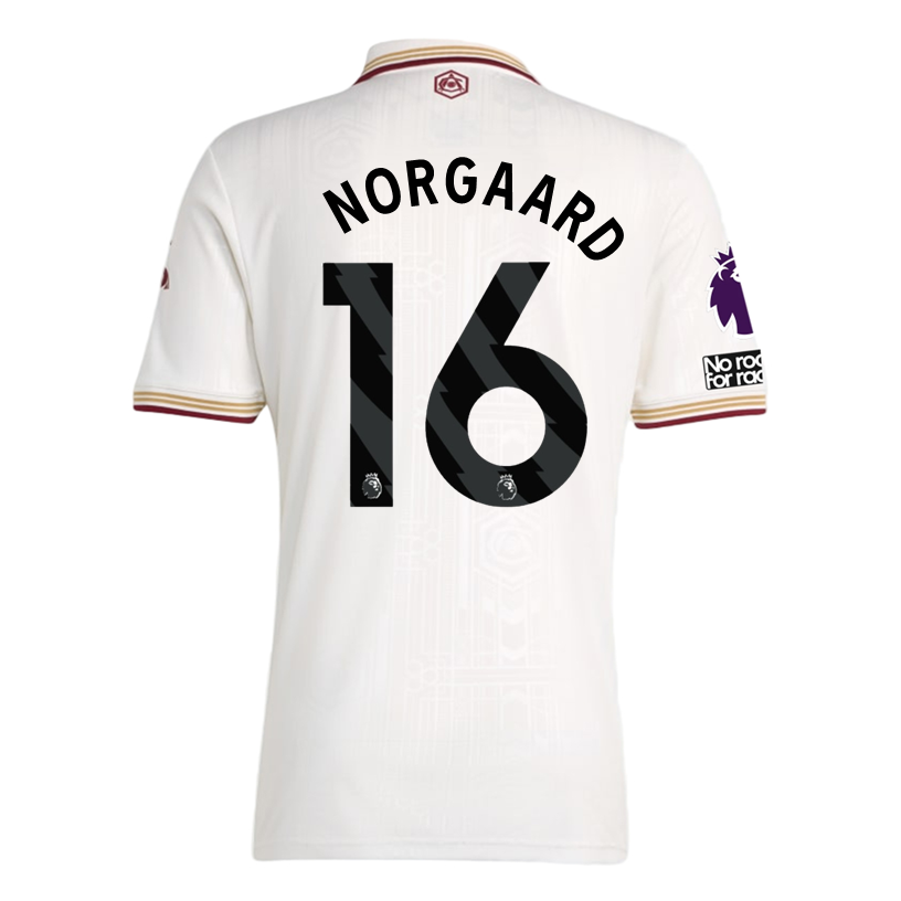 adidas Norgaard Men's Arsenal FC Third Jersey 25/26 w/ NRFR + EPL Patches (White/Burgundy)