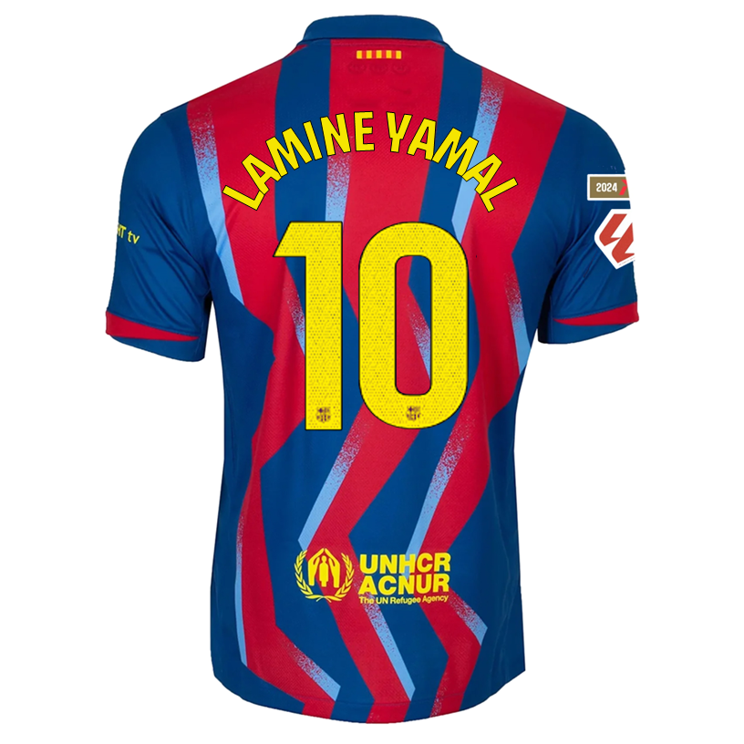 Nike Men's FC Barcelona Lamine Yamal 4th Jersey 25/26 w/ La Liga Patches (Blue/Red/Yellow)