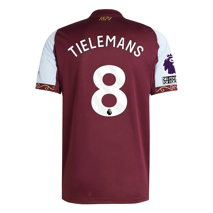 adidas Tielemans Men's Aston Villa Home Jersey 25/26 w/ NRFR + EPL Patches (Maroon/Blue)
