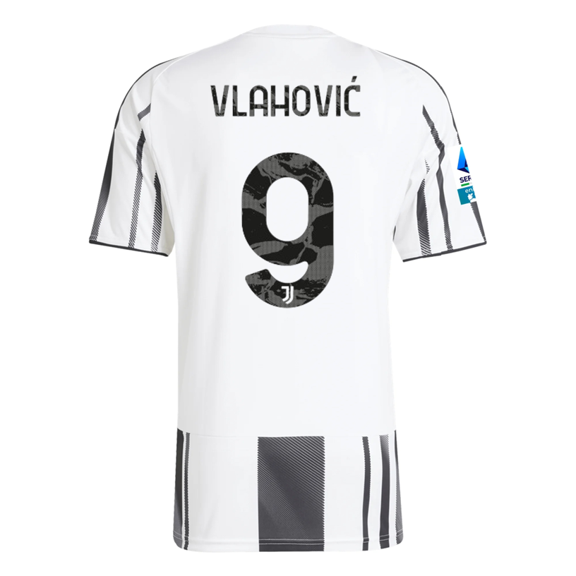 adidas Men's Juventus Vlahovic Home Jersey w/ Serie A Patch 25/26 (White/Black/Pink)