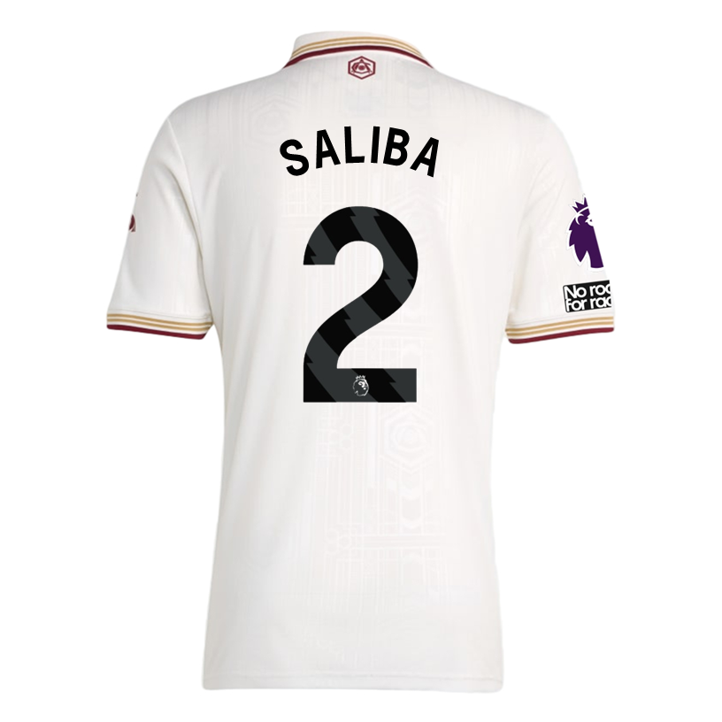 adidas Saliba Men's Arsenal FC Third Jersey 25/26 w/ NRFR + EPL Patches (White/Burgundy)