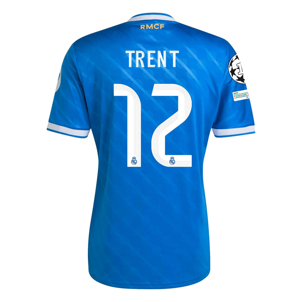 adidas Trent Alexander-Arnold Men's Real Madrid Third Jersey 25/26 w/ Champions League Patches (Blue/White)