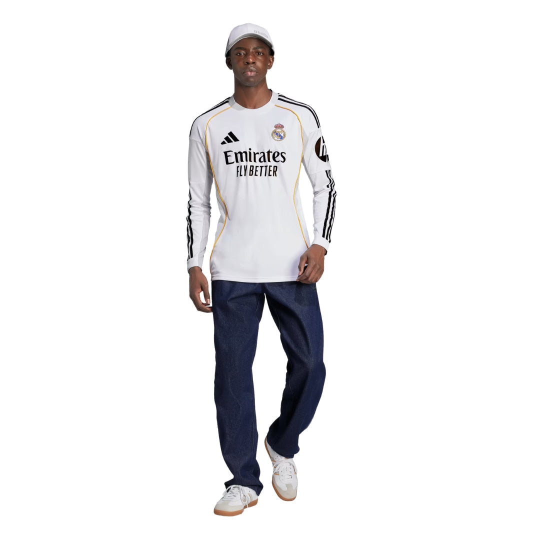 adidas Real Madrid Huijsen Long Sleeve Home Jersey w/ Intercontinental + Champions League Patches 25/26 (White)