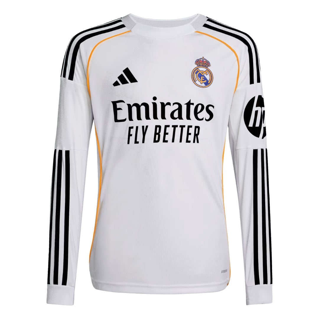 adidas Youth Real Madrid Vini Jr. Long Sleeve Home Jersey 25/26 (White)