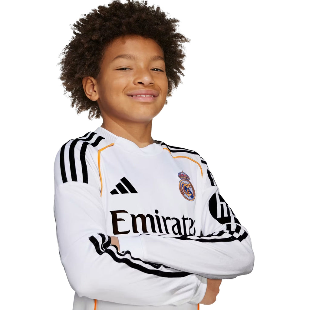 adidas Youth Real Madrid Vini Jr. Long Sleeve Home Jersey 25/26 (White)