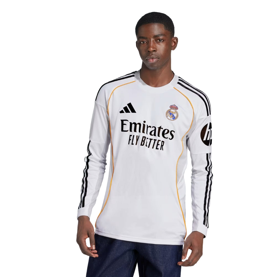 adidas Real Madrid Bellingham Long Sleeve Home Jersey w/ Intercontinental + Champions League Patches 25/26 (White)