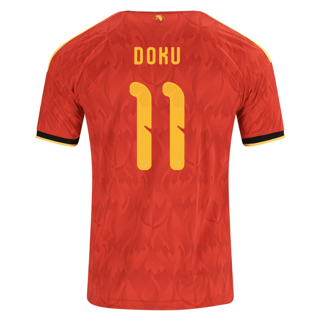 adidas Men's Belgium Jérémy Doku Home Jersey 2026 (Red/Bold Gold)