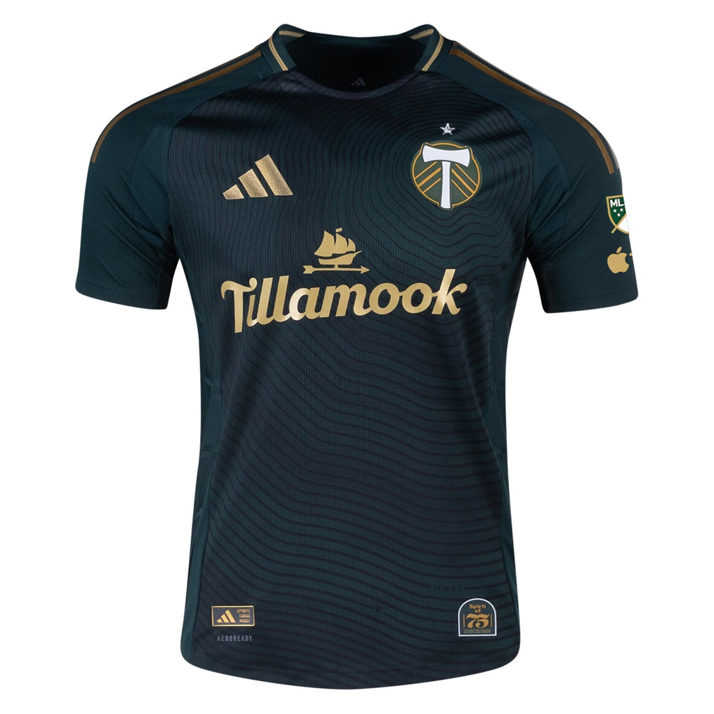 adidas Maxime Crepeau Portland Timbers Authentic Home Jersey w/ MLS & Apple Patch 25/26 (Green/Gold)