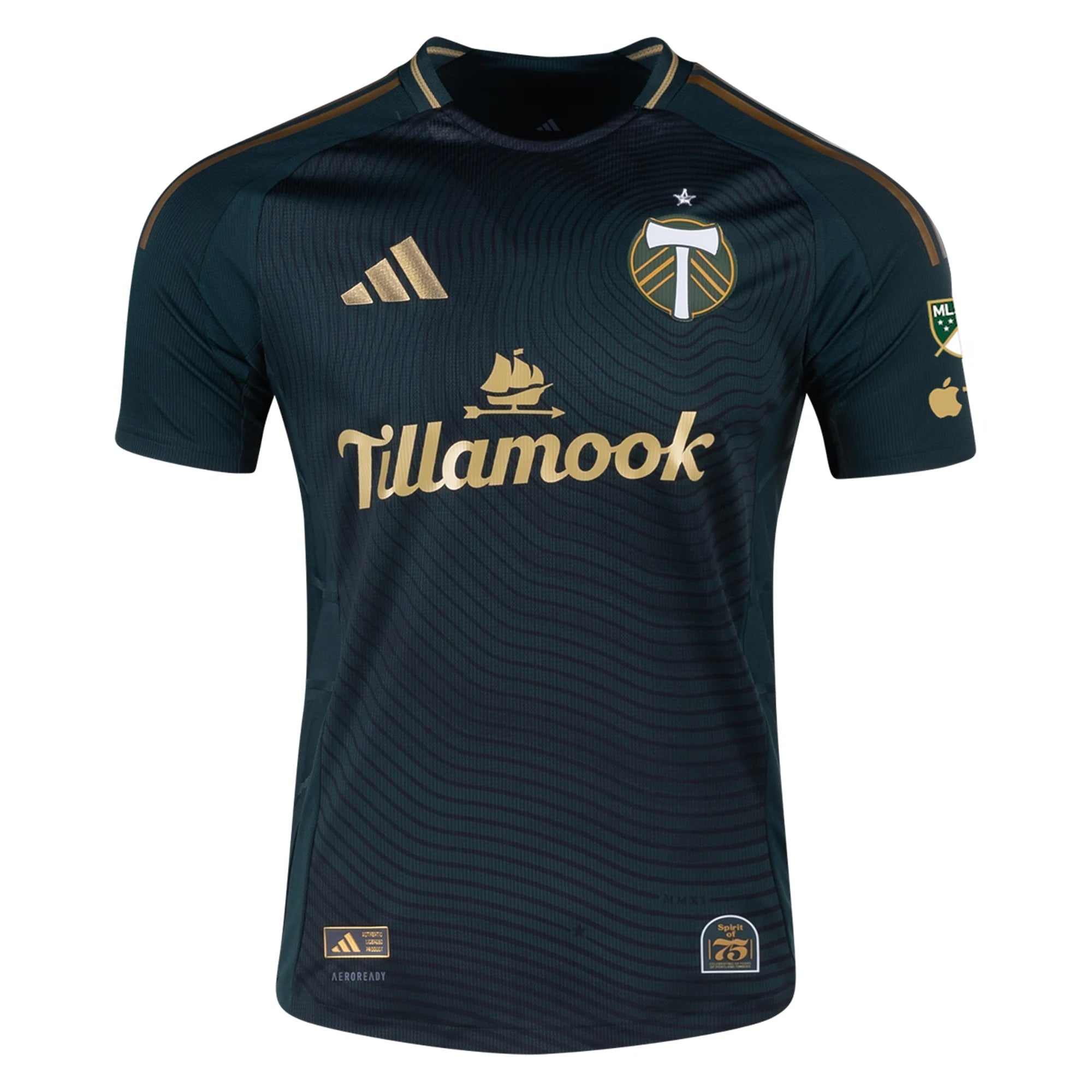 adidas Maxime Crepeau Portland Timbers Authentic Home Jersey w/ MLS & Apple Patch 25/26 (Green/Gold)