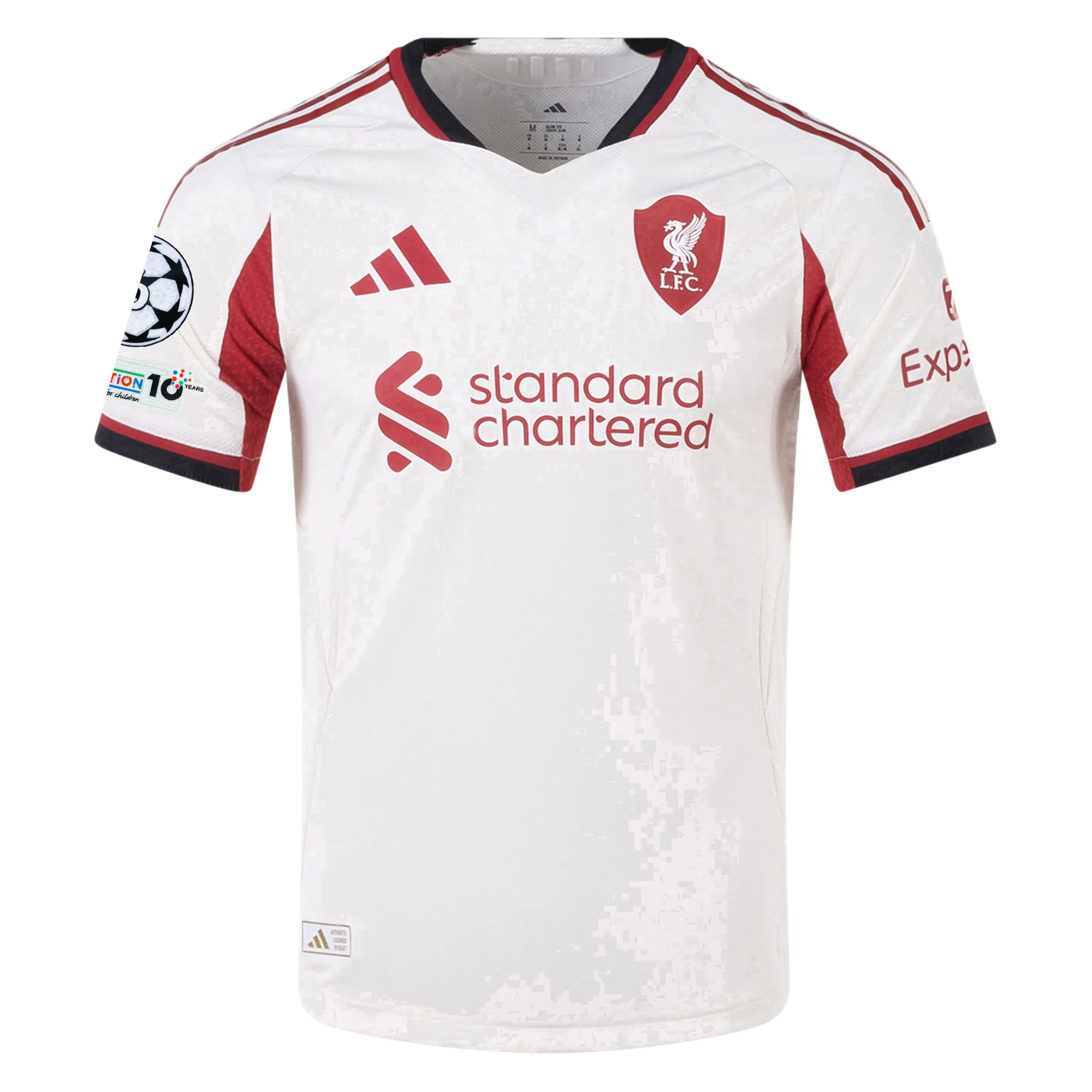 adidas Men's Liverpool Authentic Virgil van Dijk Away Jersey w/ Champions League Patches 25/26 (Wonder White)