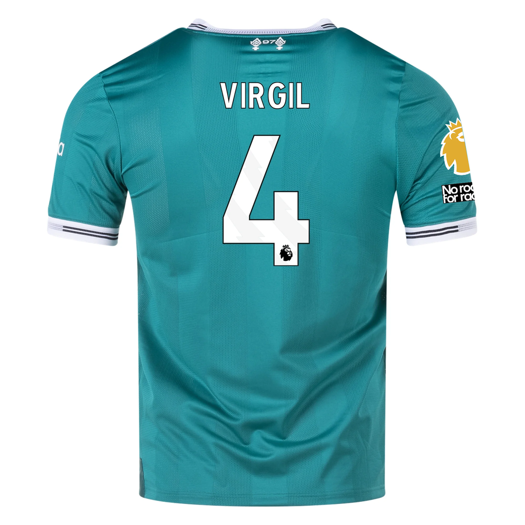 adidas Liverpool FC Authentic Virgil van Dijk Third Jersey w/ EPL + No Room For Racism Patches 25/26 (Sea Green)