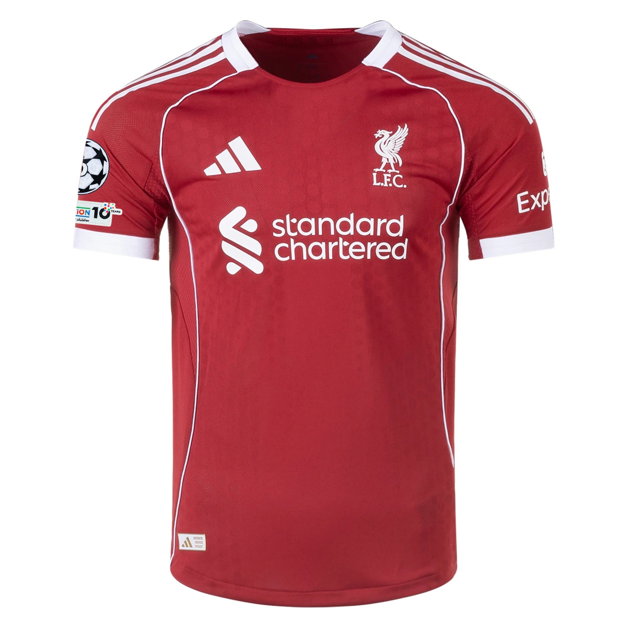 adidas Men's Liverpool FC Authentic Chiesa Home Jersey 25/26 w/ Champions League Patches (Strawberry Red)