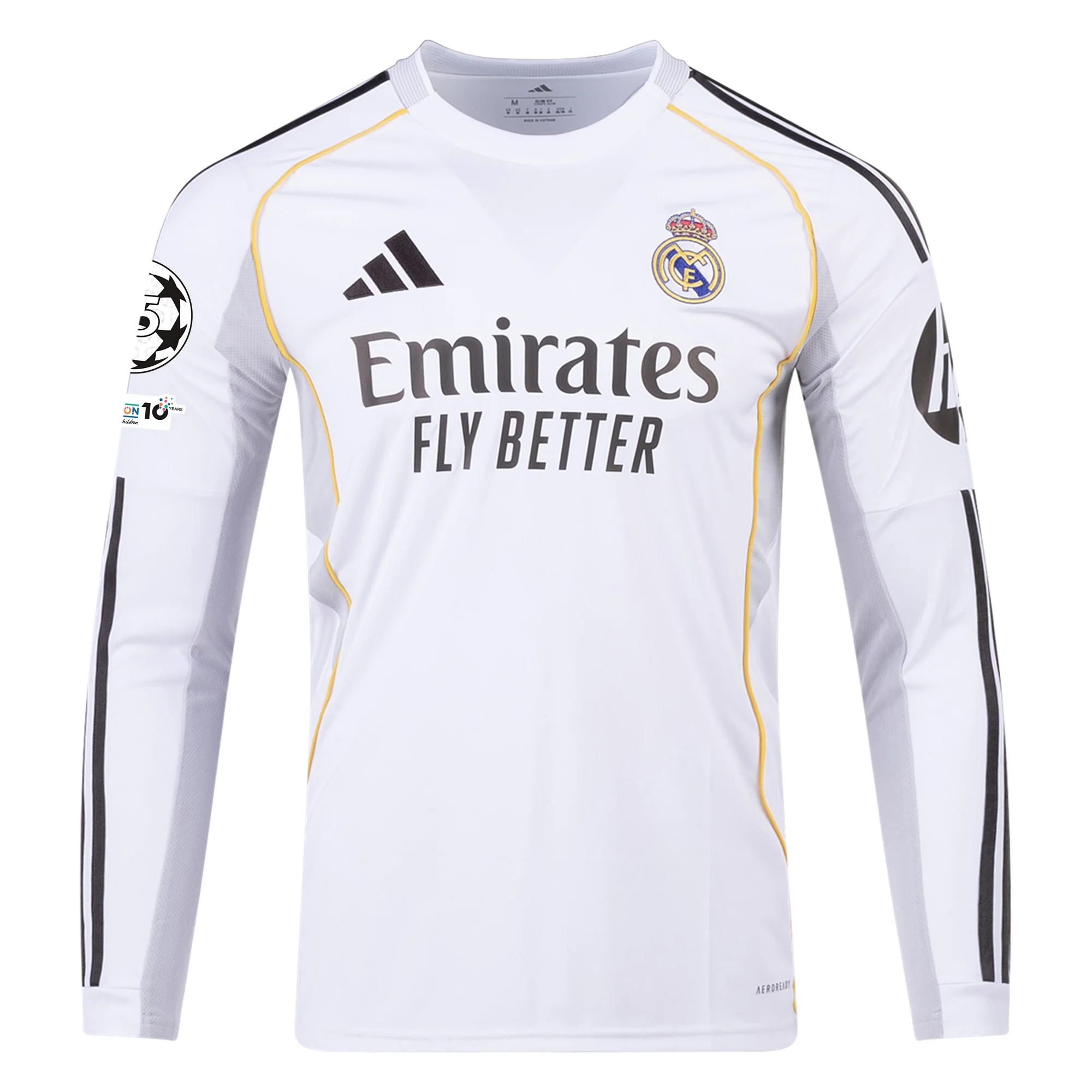 adidas Real Madrid Huijsen Long Sleeve Home Jersey w/ Champions League Patches 25/26 (White)