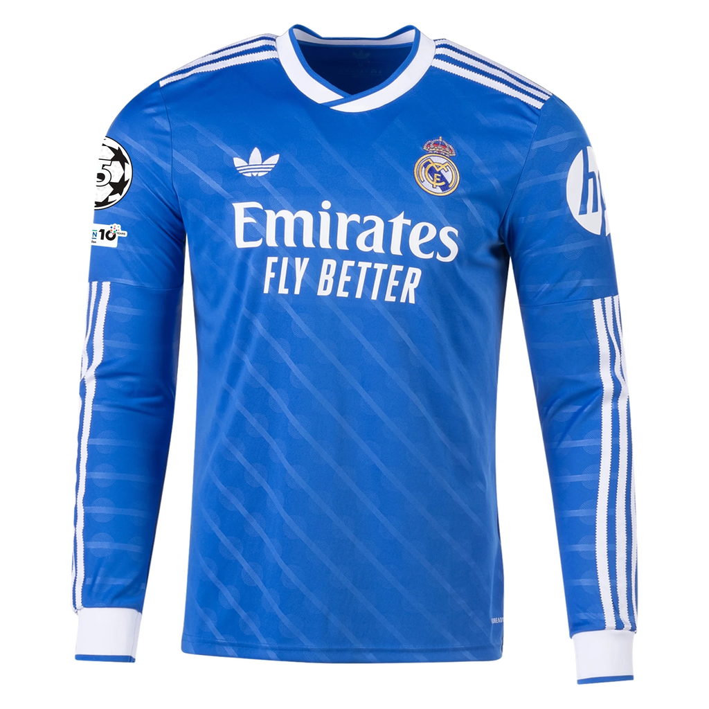 adidas Men's Real Madrid Lucas V. Long Sleeve Third Jersey w/ Champions League Patches 25/26 (Blue/White)