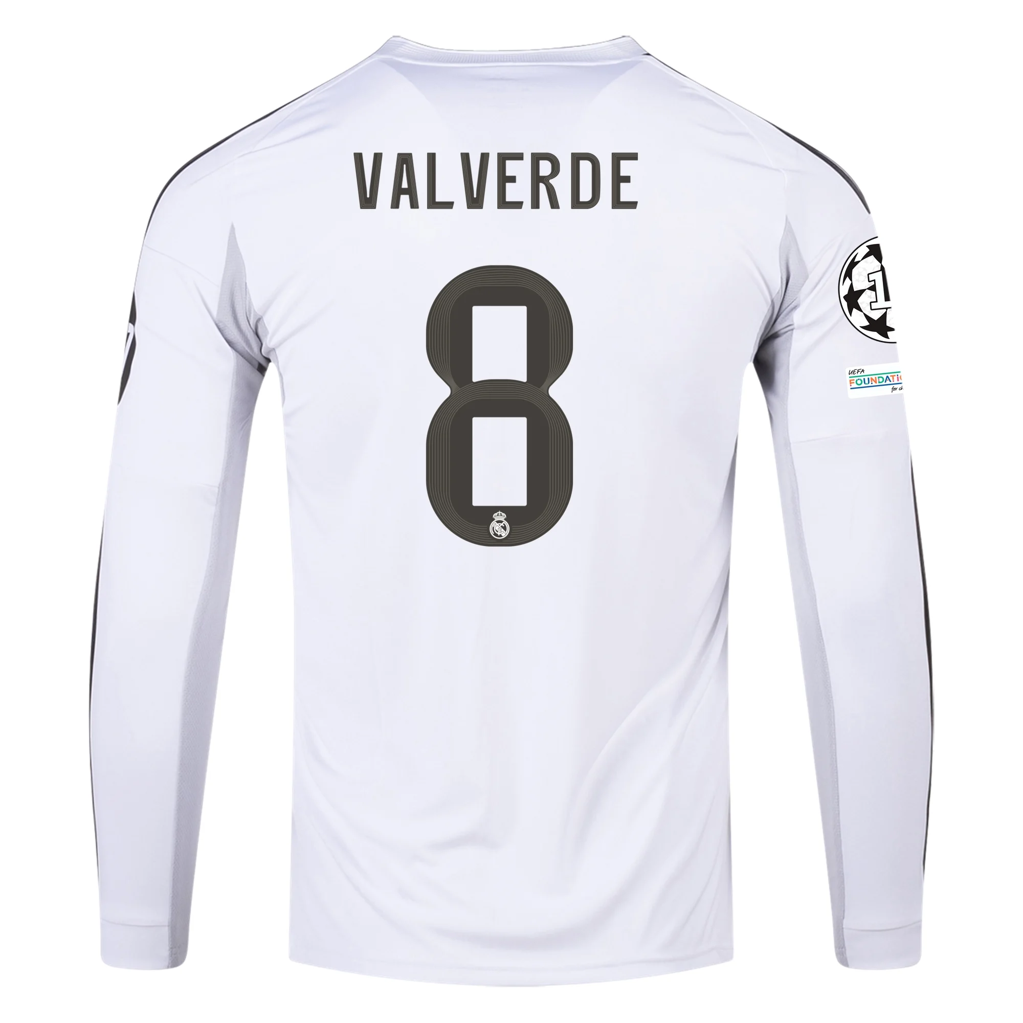 adidas Real Madrid Valverde Long Sleeve Home Jersey w/ Intercontinental + Champions League Patches 25/26 (White)