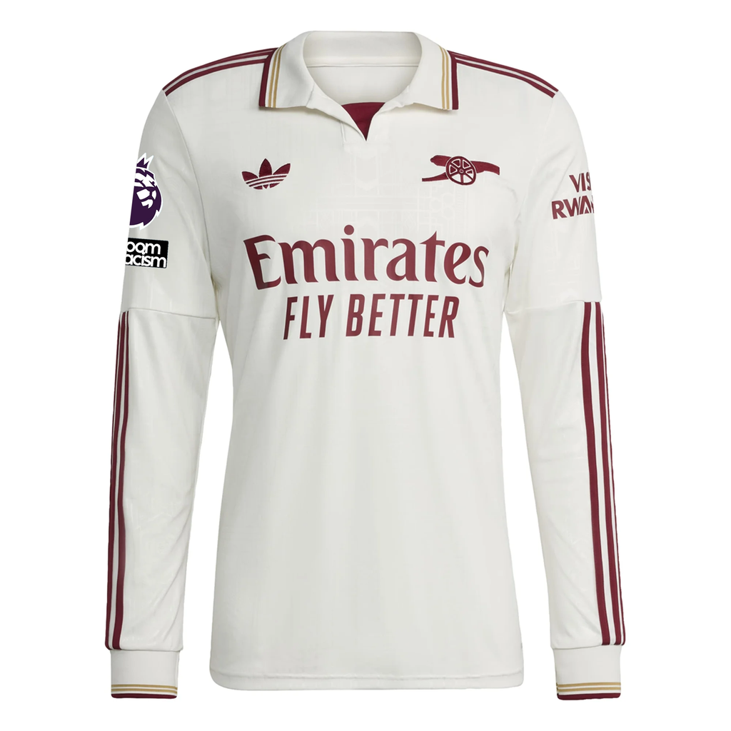 adidas Arsenal Kai Havertz Third Long Sleeve Jersey w/ EPL + No Room For Racism 25/26 (White/Burgundy)