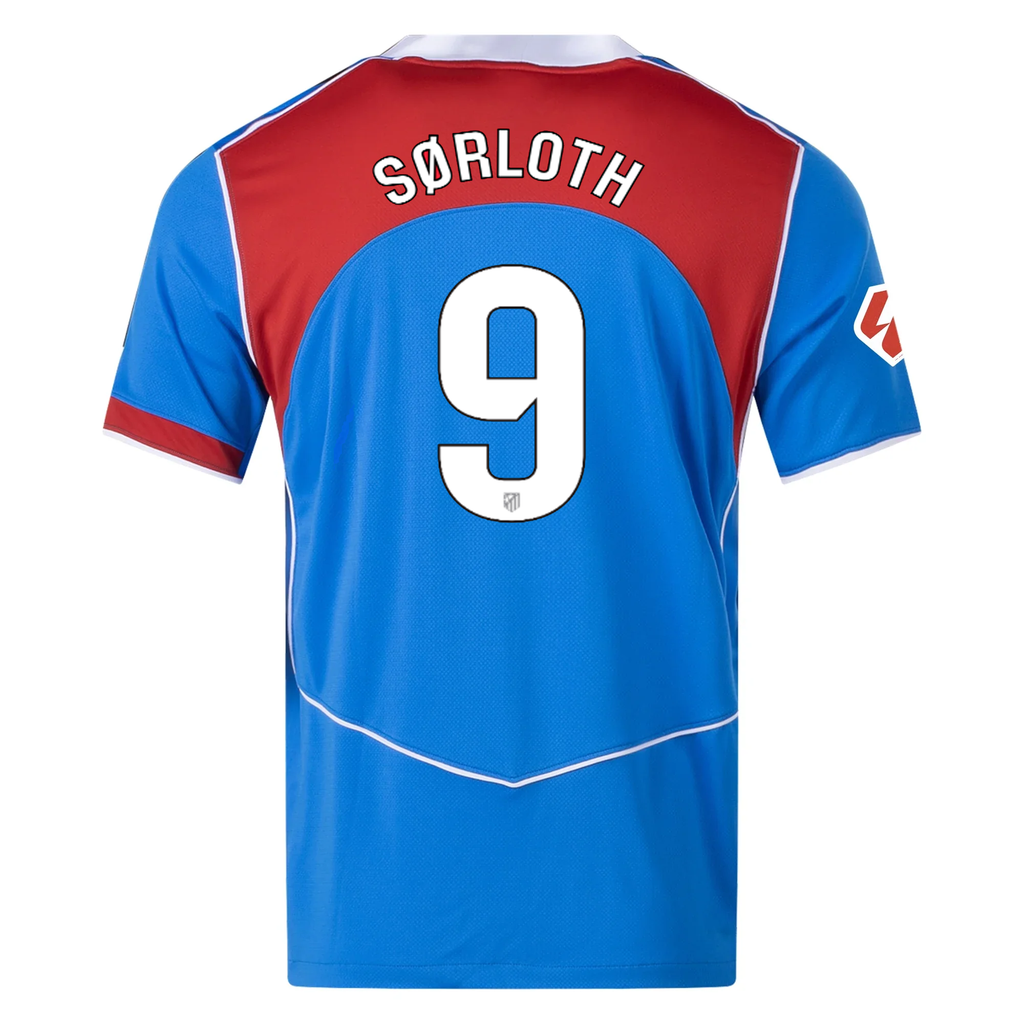 Nike Men's Atletico Madrid Alexander Sørloth T90 Third Jersey La Liga Patch 25/26 (Photo Blue/Sport Red)