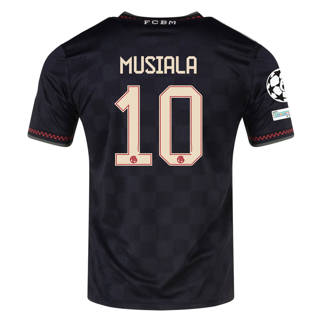 adidas Bayern Munich Jamal Musiala Third Jersey w/ Champions League Patches 25/26 (Black/Olive Green)