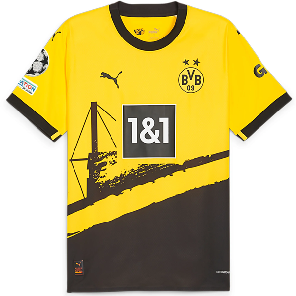 Puma Borussia Dortmund Authentic Coulibaly Home Jersey w/ Champions League Patches 23/24 (Cyber Yellow/Puma Black)