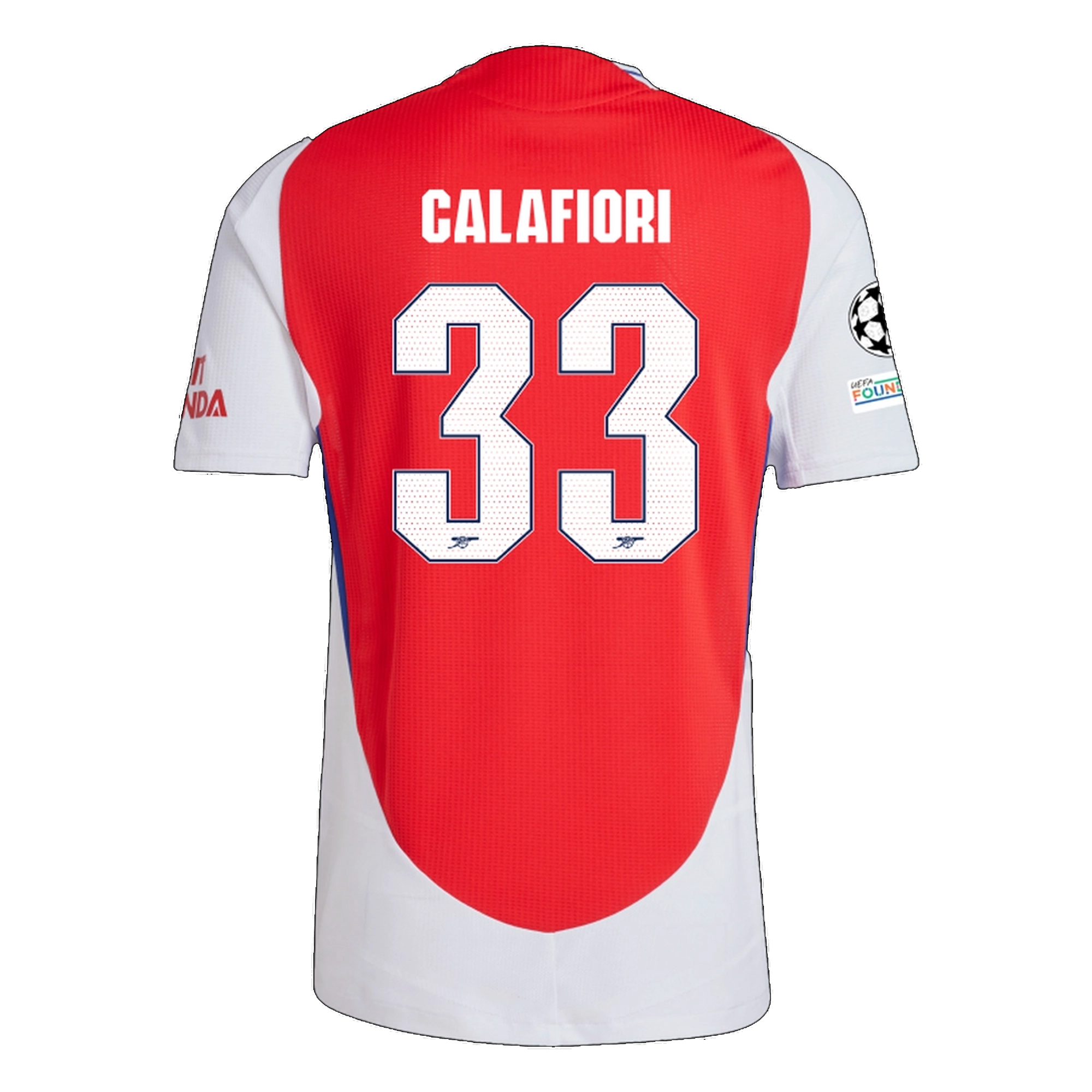 adidas Arsenal Authentic Riccardo Calafiori Home Jersey w/ Champions League Patches 24/25 (Better Scarlet/White)