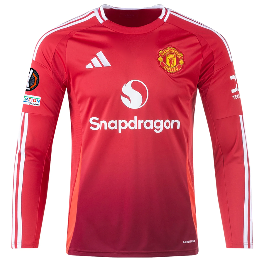 adidas Manchester United Marcus Rashford Long Sleeve Home Jersey w/ Europa League Patches 24/25 (Red)