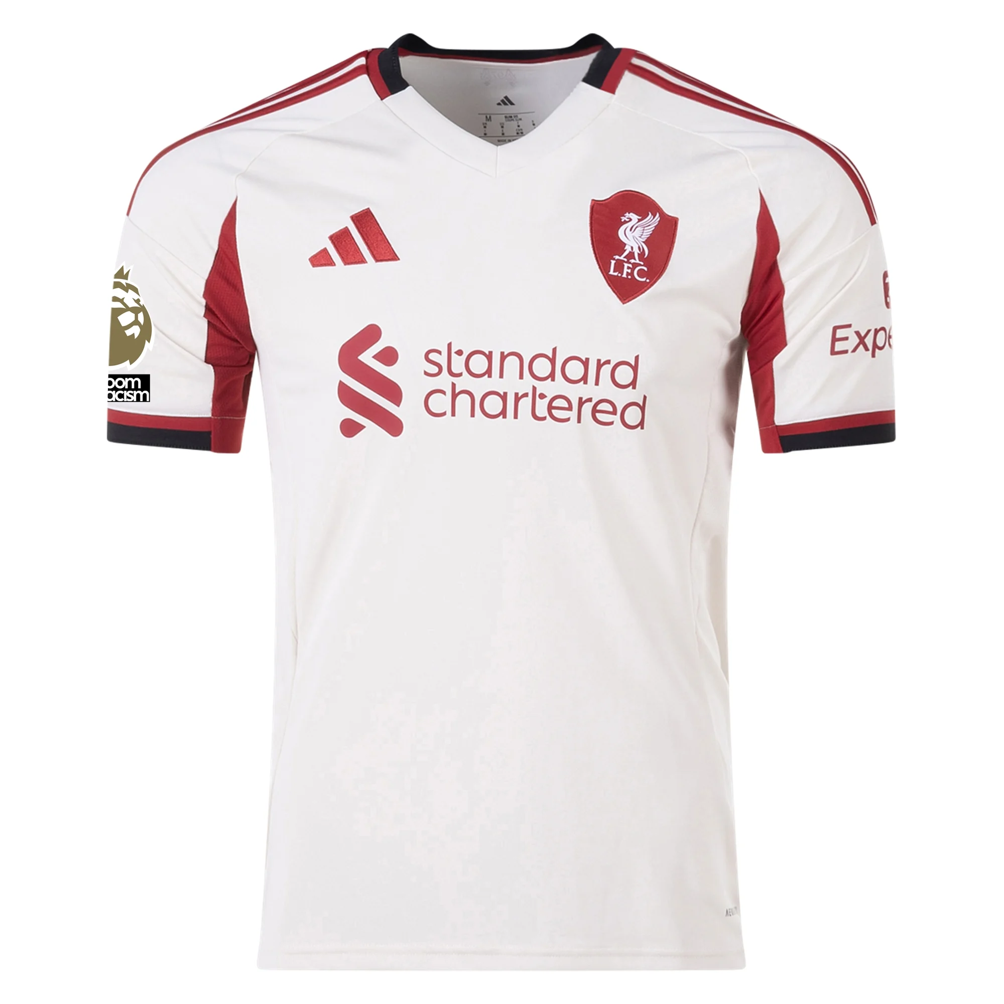 adidas Men's Liverpool Away Jersey w/ EPL Champions + No Room For Racism Patches 25/26 (Wonder White)