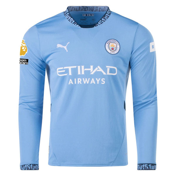 Puma Manchester City Joško Gvardiol Home Long Sleeve Jersey w/ EPL + No Room For Racism Patch 24/25 (Team Light/Marine Blue)