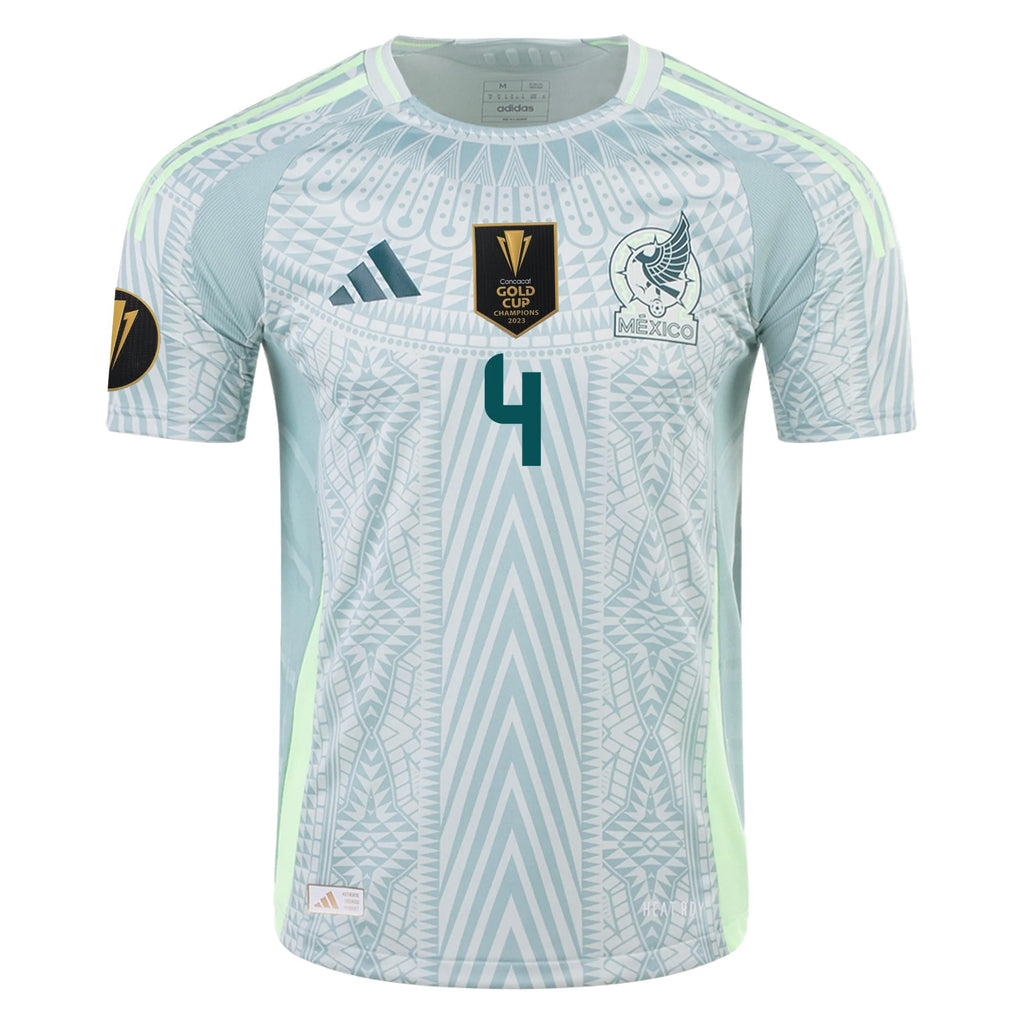 adidas Edson Alvarez Mexico Authentic Away Jersey 24/25 w/ Gold Cup 2025 Patches (Linen Green)