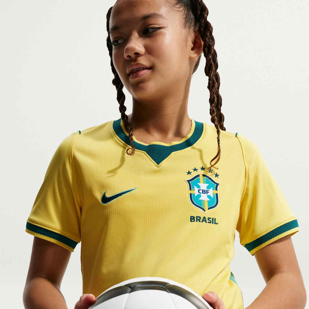 Nike Youth Brazil Pele Home Stadium Jersey 2026 (Yellow Canary/Teal)