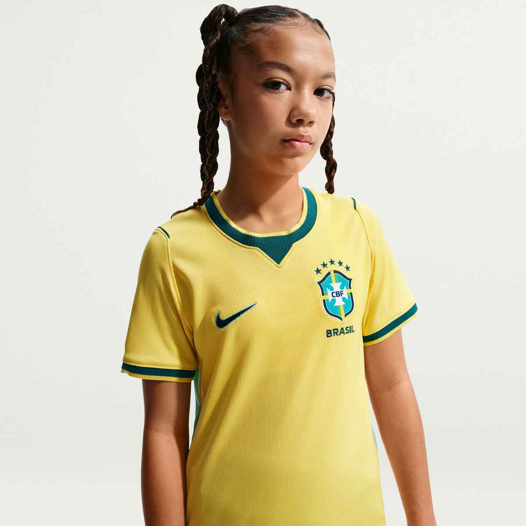 Nike Youth Brazil Home Stadium Jersey 2026 (Yellow Canary/Teal)