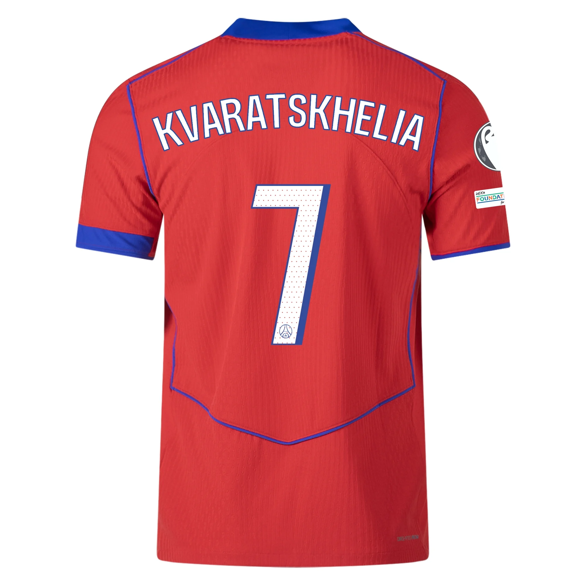 Nike Men's Paris Saint-Germain Authentic Khvicha Kvaratskhelia Third Jersey w/ Champions League Patches 25/26 (Sport Red/Hyper Royal)