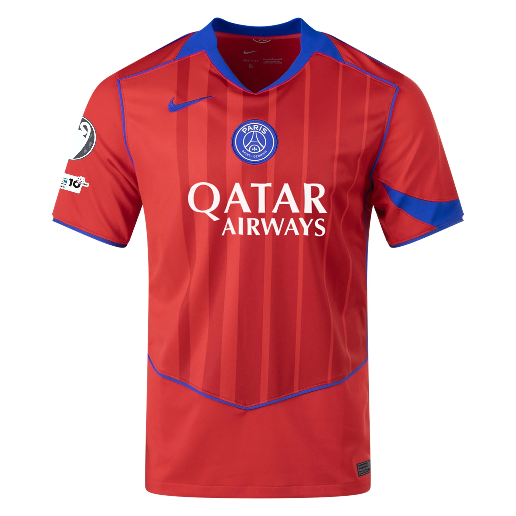 Nike Men's Paris Saint-Germain Vitinha T90 Third Jersey w/ Champions League Patches 25/26 (Sport Red/Hyper Royal)