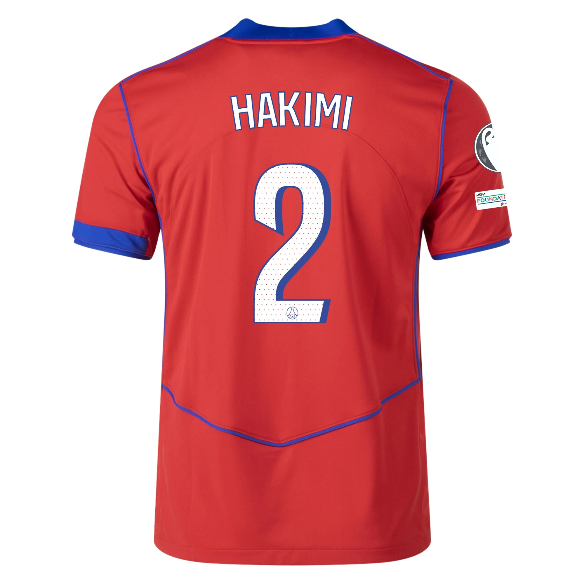 Nike Men's Paris Saint-Germain Archaf Hakimi T90 Third Jersey w/ Champions League Patches 25/26 (Sport Red/Hyper Royal)