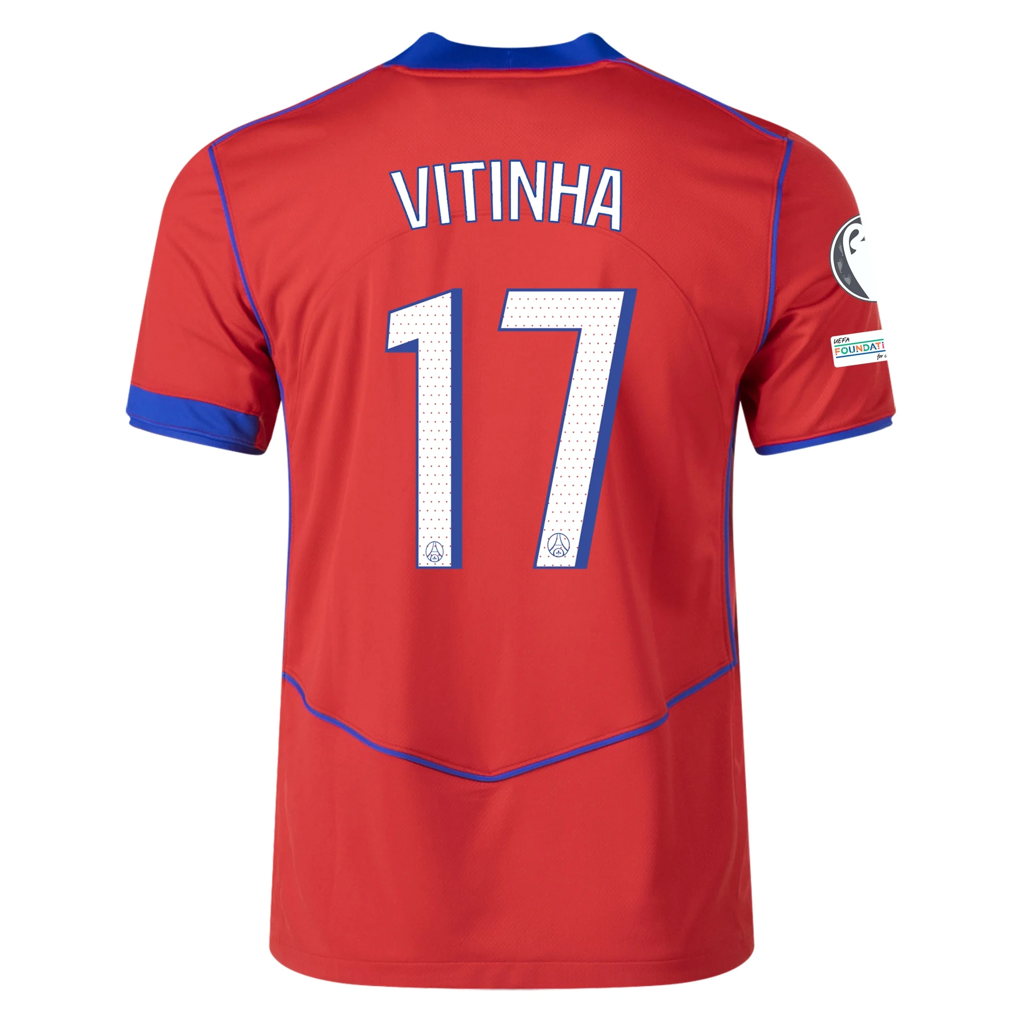 Nike Men's Paris Saint-Germain Vitinha T90 Third Jersey w/ Champions League Patches 25/26 (Sport Red/Hyper Royal)