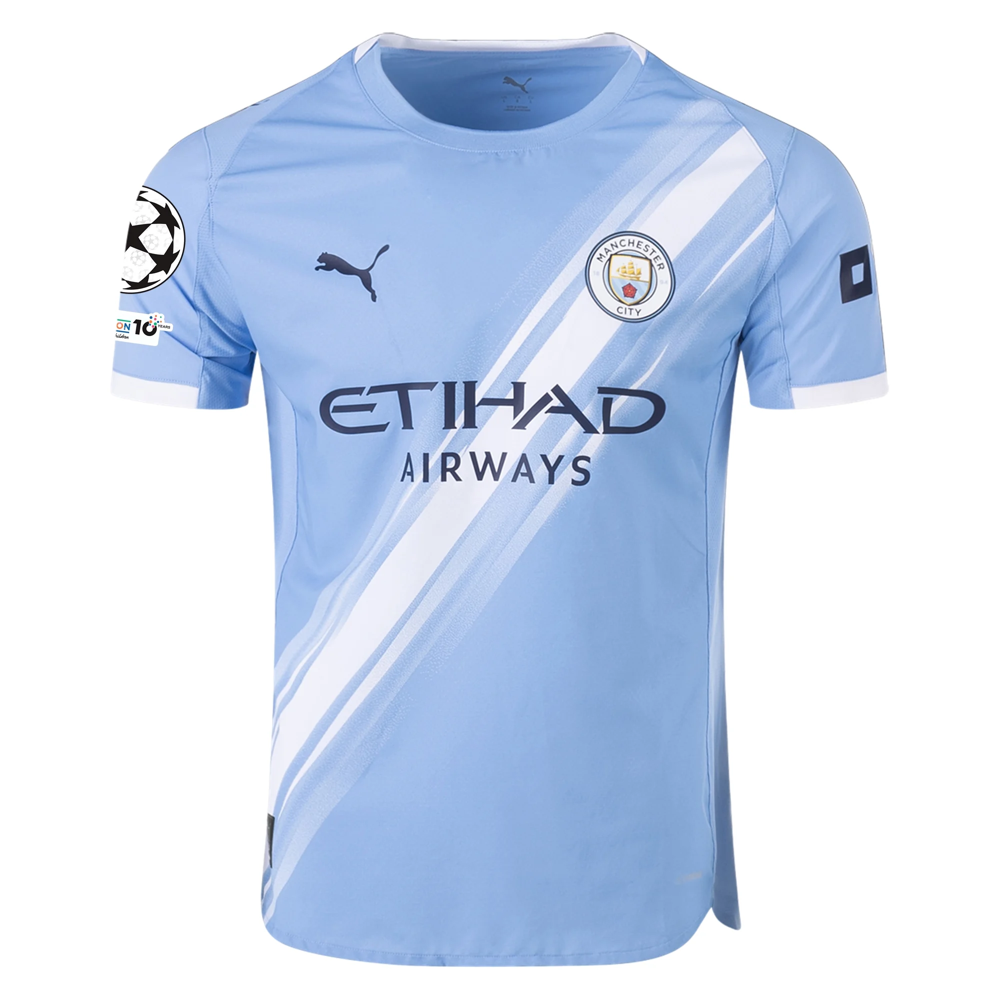 Puma Manchester City Authentic Bernardo Home Jersey w/ Champions League Patches 25/26 (Team Light Blue/White)