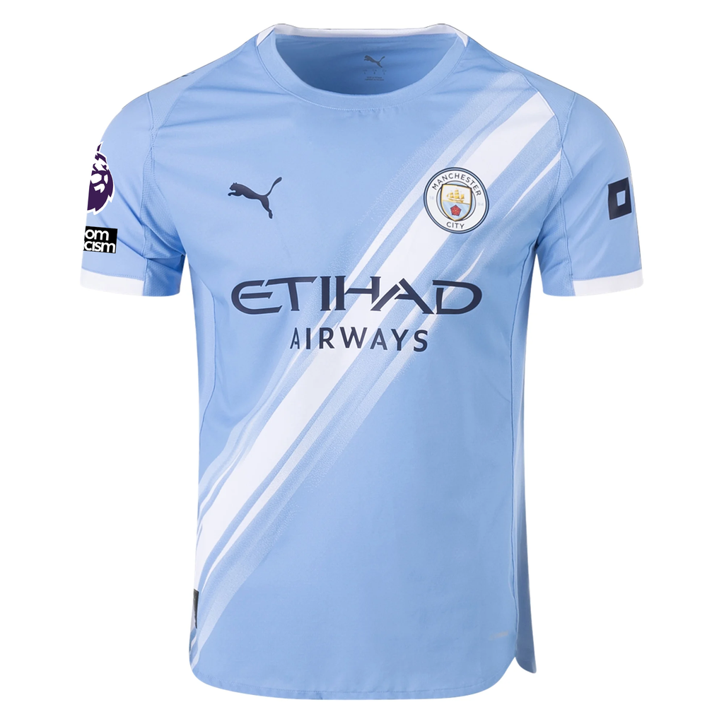 Puma Manchester City Authentic Matheus N. Home Jersey w/ EPL + No Room For Racism Patches 25/26 (Team Light Blue/White)