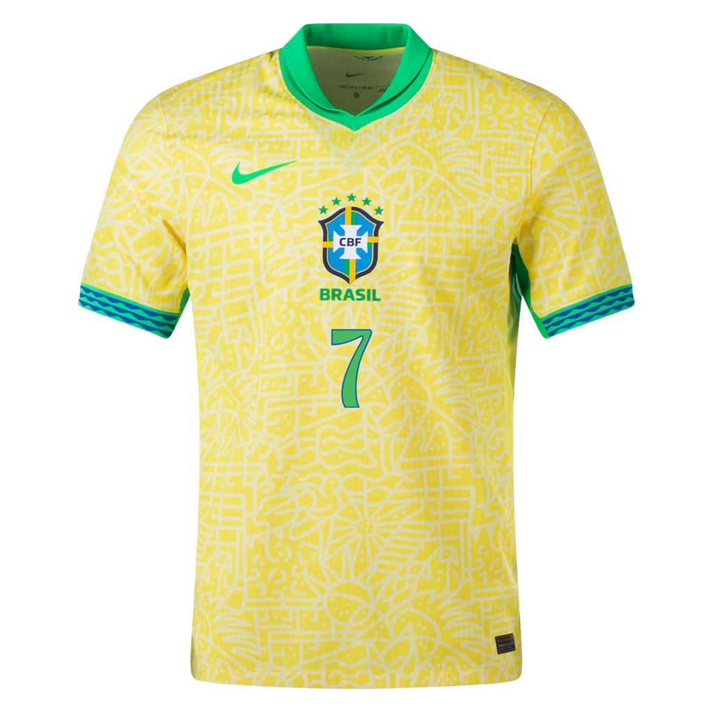 Nike Mens Brazil Vini Jr. Home Jersey 24/25 (Dynamic Yellow/Lemon Chiffon/Green Spark)